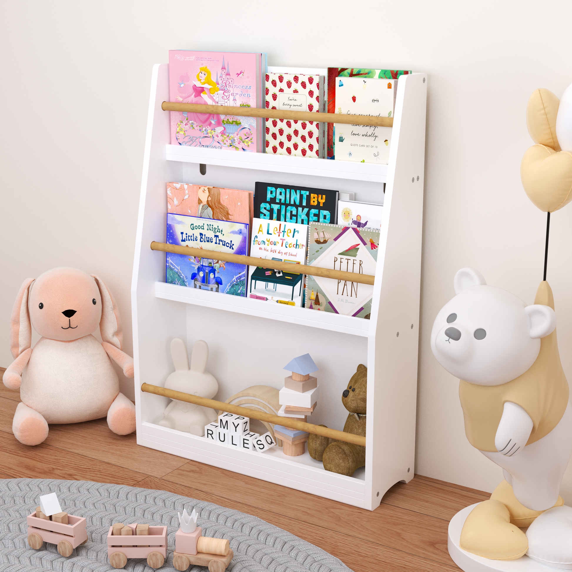 3 Tier Kids Book Shelf,Kids Book Rack, Helps Keep Bedrooms, Playrooms, and Classrooms Organized,White image 10