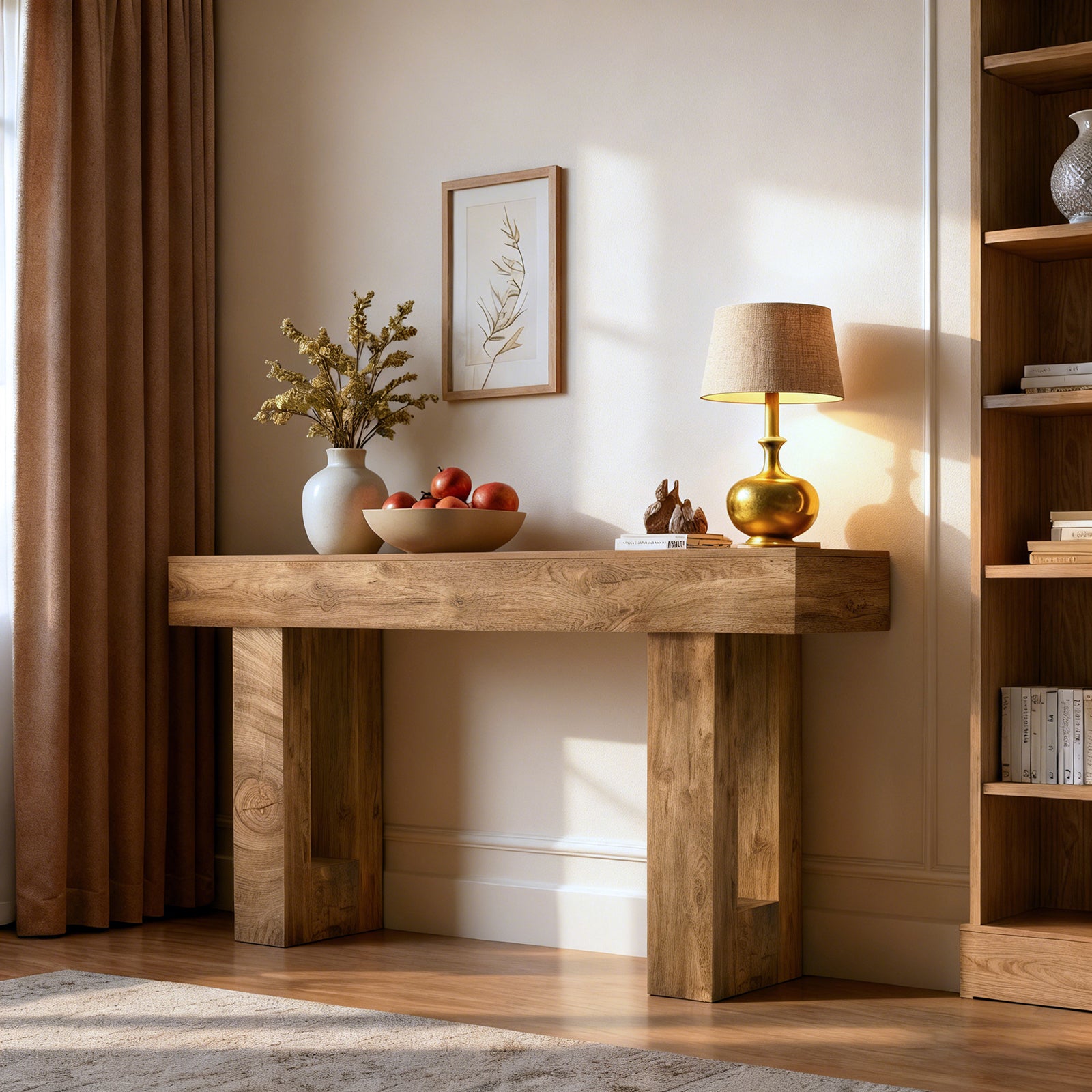 63'' Long Console Table, Farmhouse Entryway Table with Storage, Native Wood Grain Tree Scars, Wooden Rectangular Sofa Table Behind Couch for Entrance, Hallway, Living Room, Foyer (Natural Wood) image 10