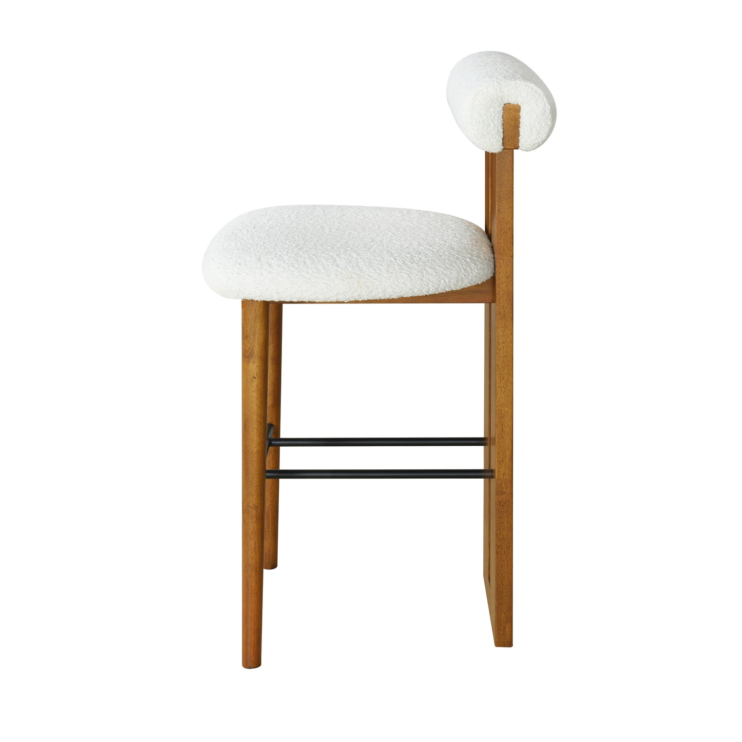 Renee Indoor Wooden Upholstered Barstool, Walnut Finished and White Upholstery, Set of 2 image 7