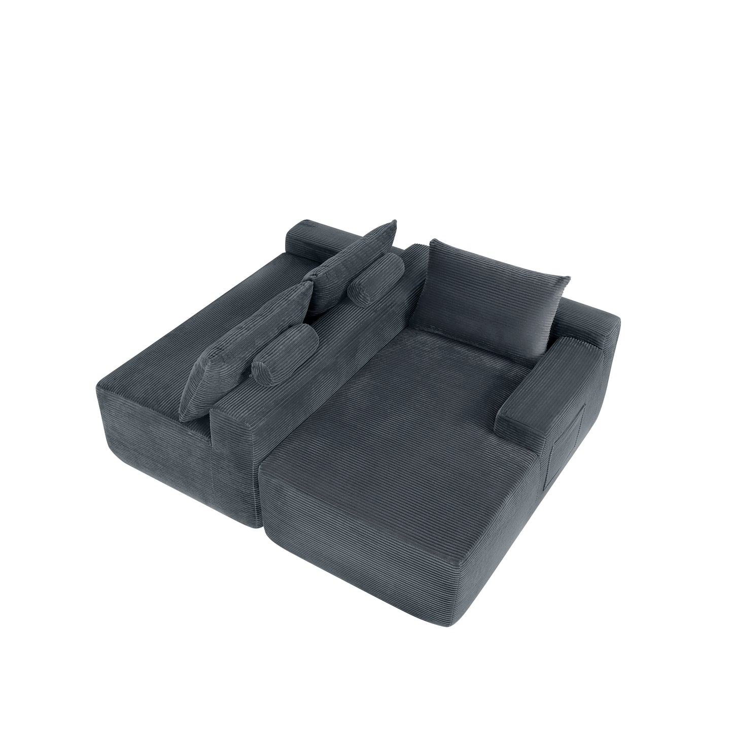 New2 96.9"Compressible doubleCloud Sectional Couch with L-Shape Chaise,Modern Modular Sofa with Deep Seat,Upholstered Couches for Living Room Bedroom,No Assembly Required, Corduroy Fabric,Grey Right image 3