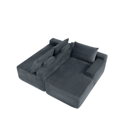 New2 96.9"Compressible doubleCloud Sectional Couch with L-Shape Chaise,Modern Modular Sofa with Deep Seat,Upholstered Couches for Living Room Bedroom,No Assembly Required, Corduroy Fabric,Grey Right image 3
