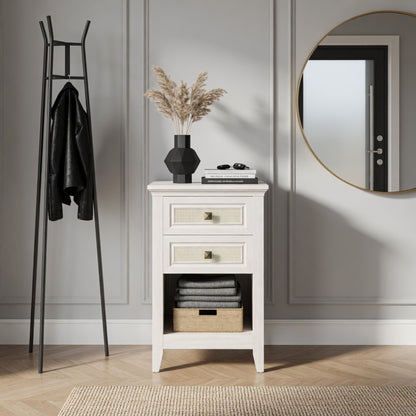 Set of 2 - 17.7" Wide White Rattan Nightstand w/ 2 Drawers - Boho 27" Tall Bedside Table for Small Spaces & Bedroom image 12