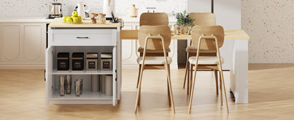 K&K 82.7 inch Kitchen Island with Extendable Dining Table for 4-6 Person,Two-tone Kitchen Table with Double-sized Storage, Power Outlet, Kitchen island with Storage 2 Drawers 2 Side Open Shelves,White image 10