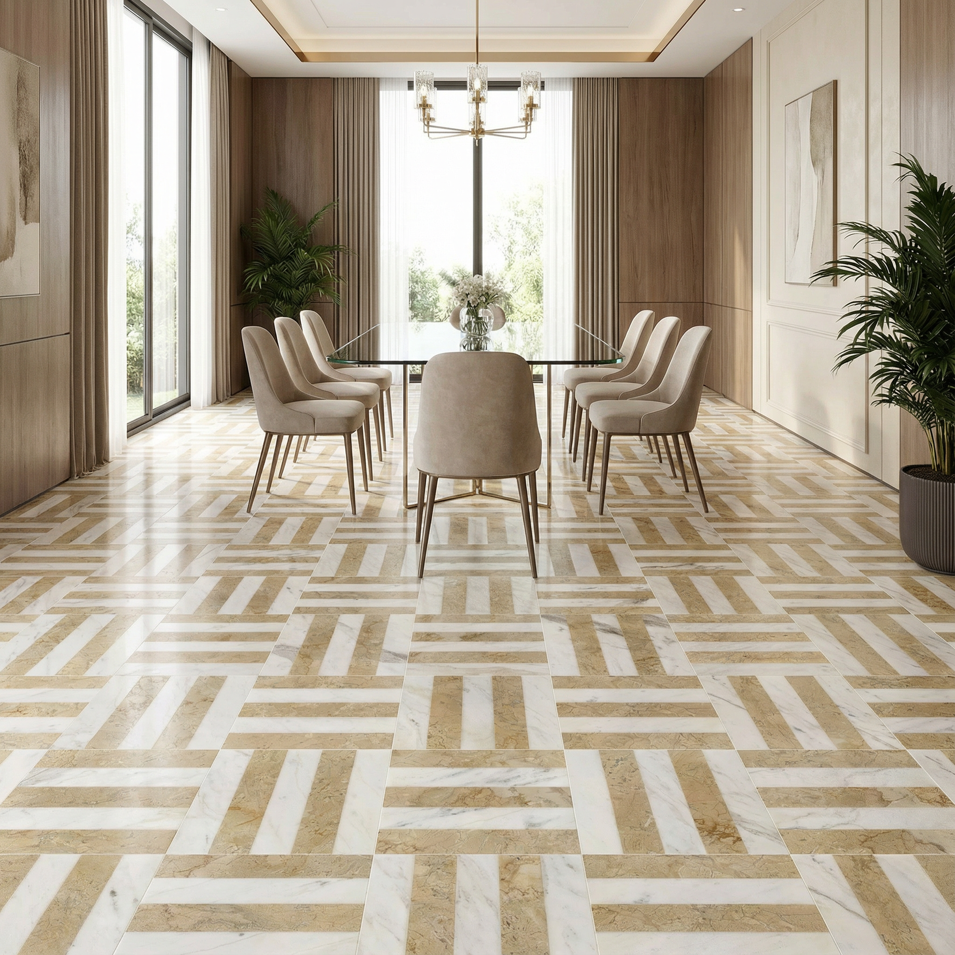 12x12 White Gold 2 color Waterjet polished marble tiles set, natural marble, for floor and wall, natural stone, genuine marble, real marble, 1 box each pattern 4 pcs image 11