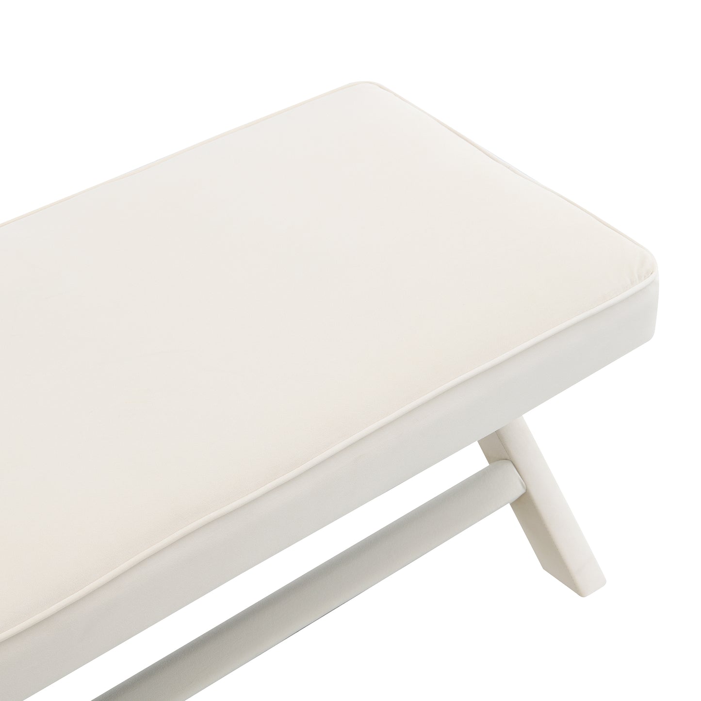 Comfort Double Bench Upholstered in Velvet Fabric,Stool with Stylish X-Crossed Legs,Comfort Cushion with piping,Velvet Beige image 7