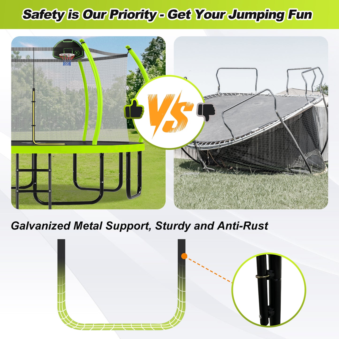 16FT Trampoline with Basketball Hoop for Kids and Adults, Round Outdoor Trampoline with Enclosure Net & Curved Poles & Ladder,Green image 4