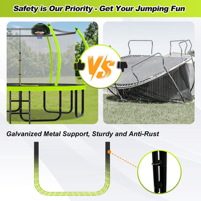 16FT Trampoline with Basketball Hoop for Kids and Adults, Round Outdoor Trampoline with Enclosure Net & Curved Poles & Ladder,Green image 4