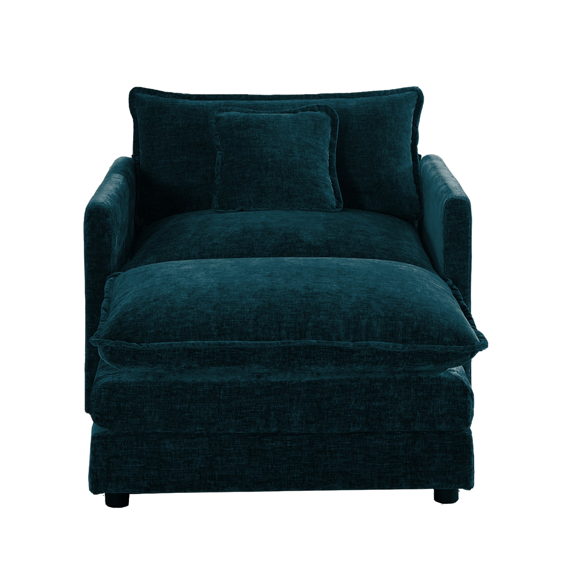 Modern Accent Chair with Ottoman, Living Room Club Chair Chenille Upholstered Armchair, Reading Chair for Bedroom, Blue Chenille image 4