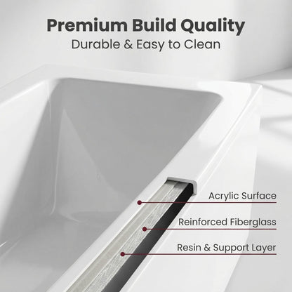 67" Whirlpool Bathtub,Hydrotherapy Jetted Bathtub with Glass Panel, 7 Jets,3-Side Apron,89 Gallons,White image 8