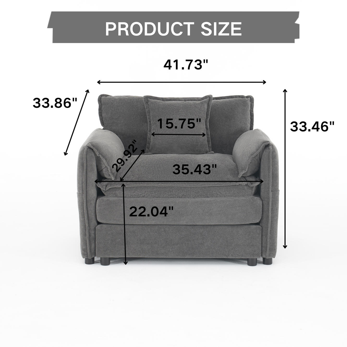 Oversized 41.73" Sofa Chair, Modern Upholstered Armchair with 1 Toss Pillow, Modular Sectional Sofa for Living Room, Deep Seat Reading Sofa for Bedroom Apartment, DIY Combination Chenille,Grey image 3