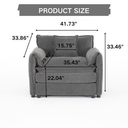 Oversized 41.73" Sofa Chair, Modern Upholstered Armchair with 1 Toss Pillow, Modular Sectional Sofa for Living Room, Deep Seat Reading Sofa for Bedroom Apartment, DIY Combination Chenille,Grey image 3