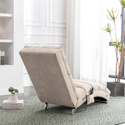 COOLMORE Luxury Upholstered Chaise Lounge Chair with Vibration for Relaxation, Modern Fixed Back Fabric Leisure Recliner Sofa for Living Room/Bedroom image 5