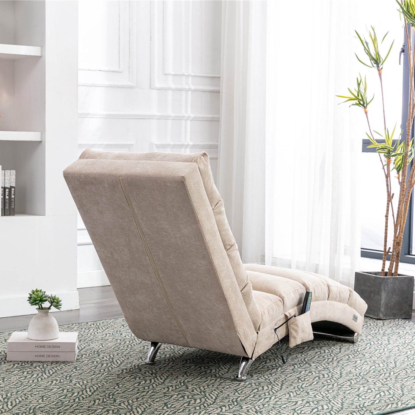 COOLMORE Luxury Upholstered Chaise Lounge Chair with Vibration for Relaxation, Modern Fixed Back Fabric Leisure Recliner Sofa for Living Room/Bedroom image 5