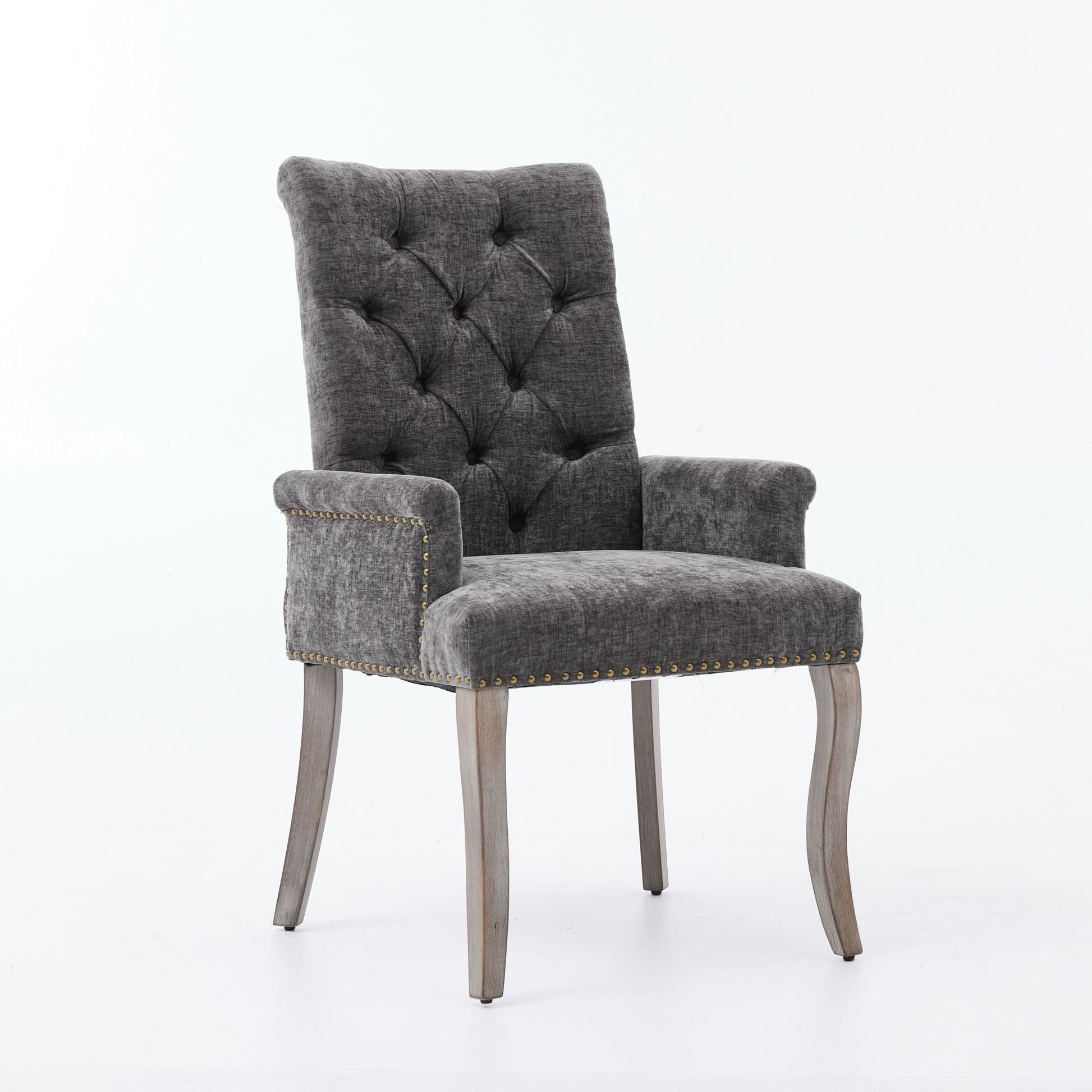 Upholstered Chenille Fabric Accent Dining Chair, Curved Solid Wood Legs, Elegant Tufted Club Dining Room Kitchen Room Arm Dining Chair, Single Pack,Gray,SW1895GY image 3