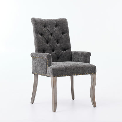Upholstered Chenille Fabric Accent Dining Chair, Curved Solid Wood Legs, Elegant Tufted Club Dining Room Kitchen Room Arm Dining Chair, Single Pack,Gray,SW1895GY image 3