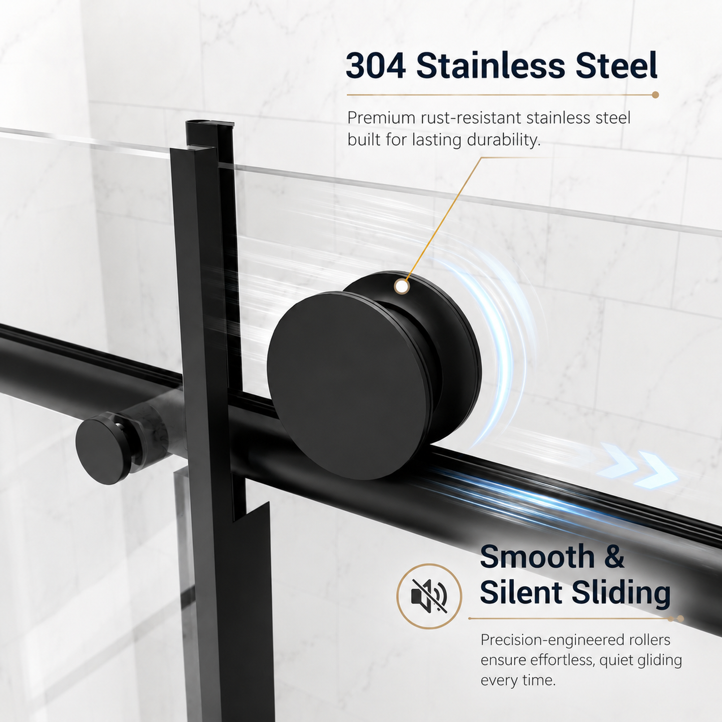 60" W x 73" H Soft Closing Sliding Frameless Black Shower Doors,8mm Easy-Clean Explosion-Proof Tempered Glass, Matt Black image 5