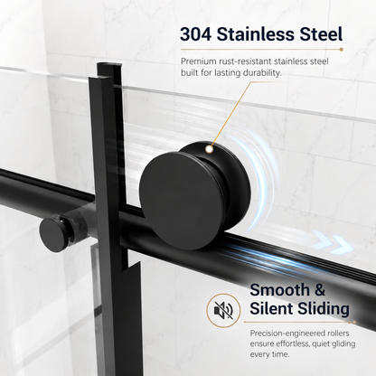 60" W x 73" H Soft Closing Sliding Frameless Black Shower Doors,8mm Easy-Clean Explosion-Proof Tempered Glass, Matt Black image 5