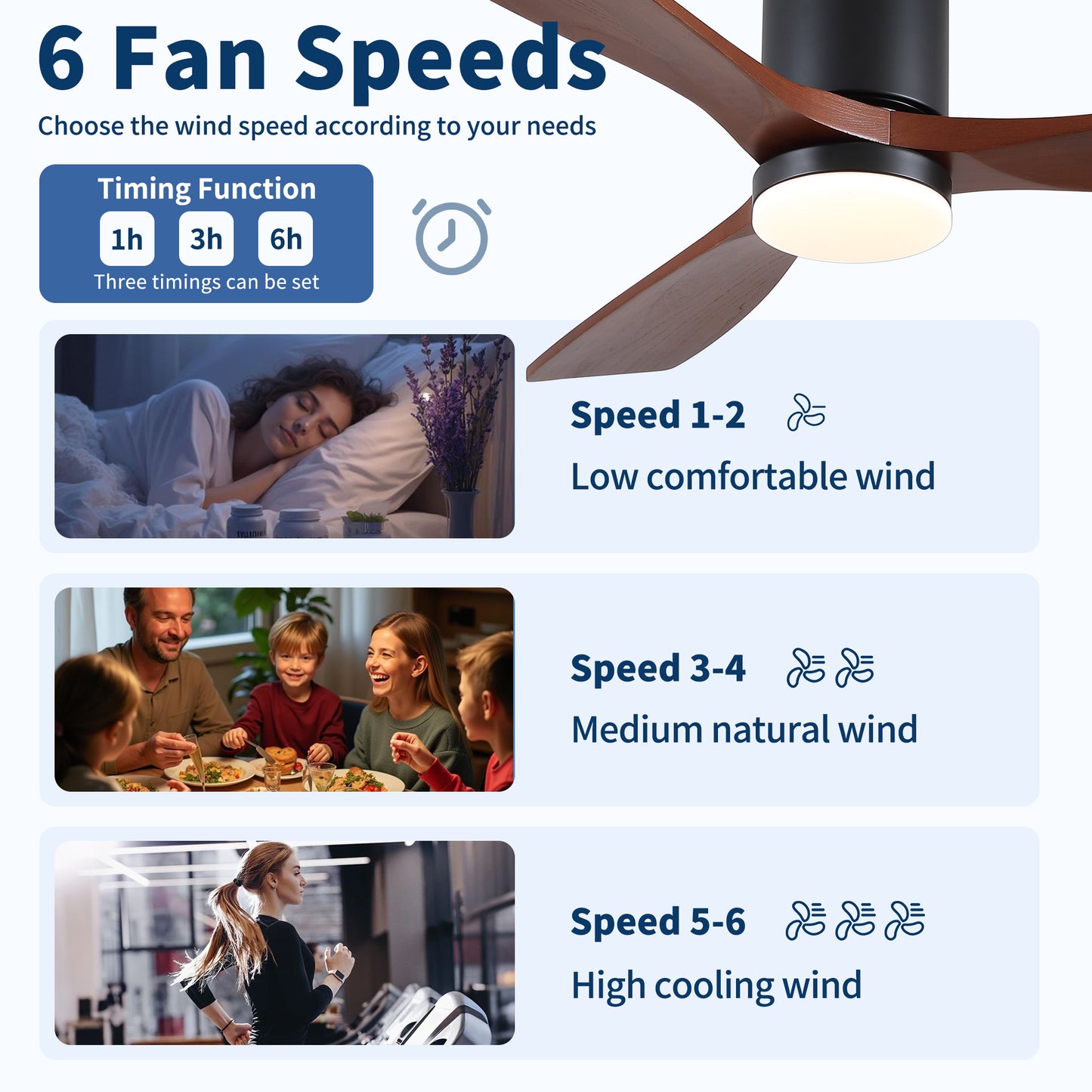52 inch Mordern Matte Black Farmhouse Retro Solid Wood Low Profile Flush Mount Intergrated LED Ceiling Fan with Light image 10