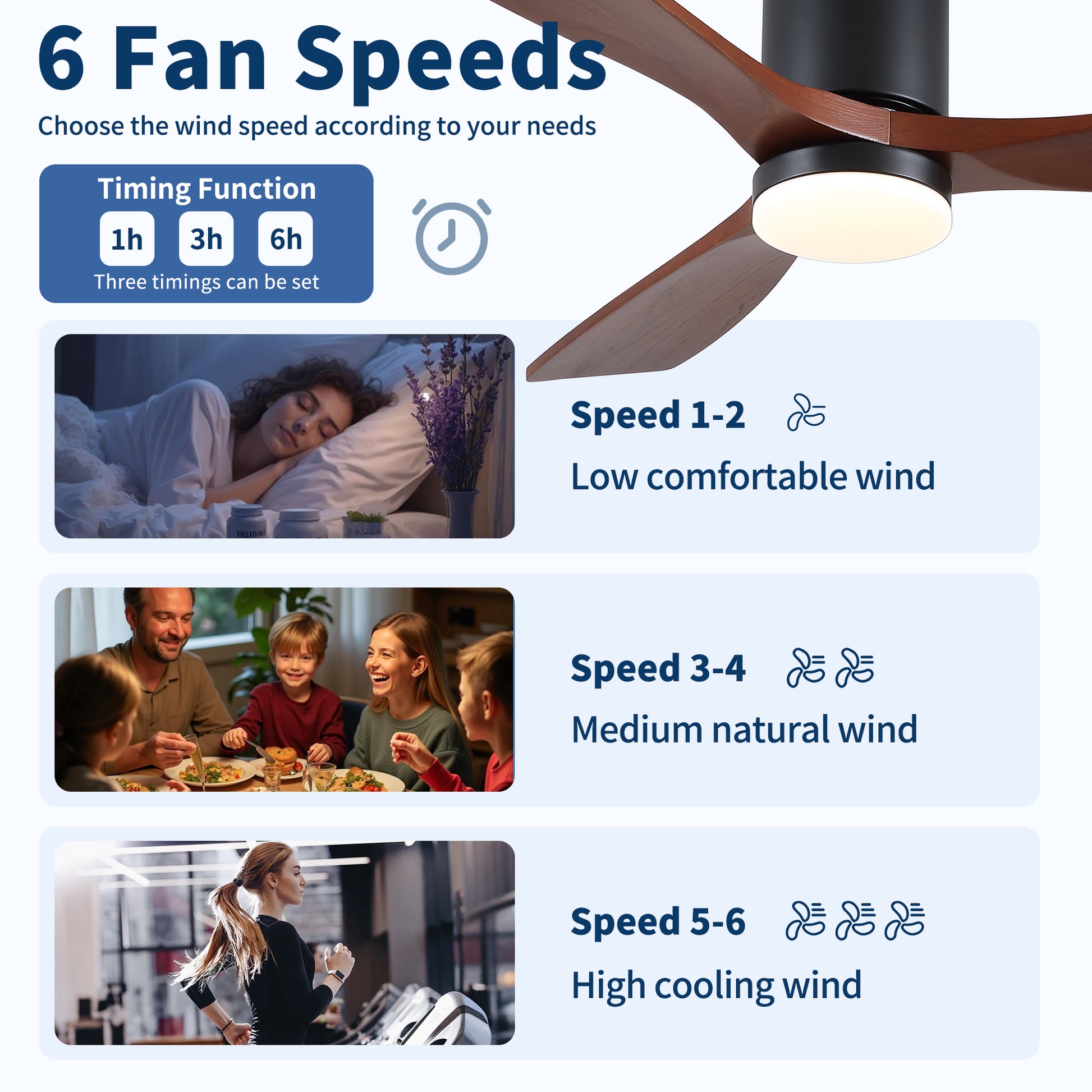 52 inch Mordern Matte Black Farmhouse Retro Solid Wood Low Profile Flush Mount Intergrated LED Ceiling Fan with Light image 10