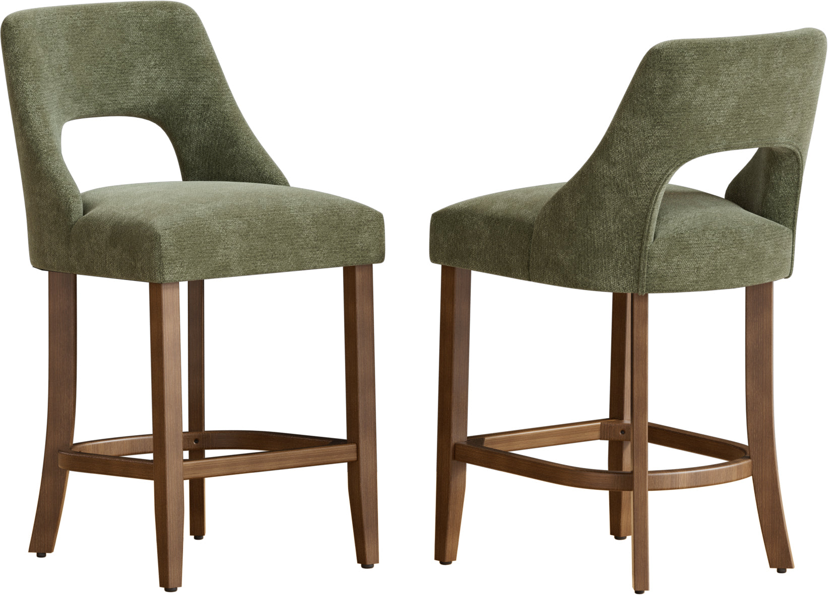 Bar Stools Set of 2, Upholstered Counter Height Bar Stools, Modern Counter Stools with Wood Legs for Kitchen Island Dining Room Bar, Green image 7