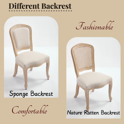 French Country Dining Chairs Set of 2, Upholstered Chairs with Fan-shaped Back, Wire drawing and carving techniques,Disassemblable, for Living Room, Kitchen, Restaurant Use, Beige image 4