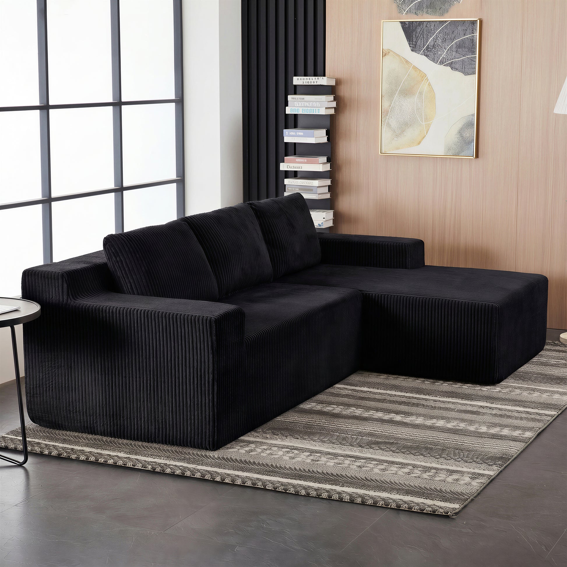 Corduroy Modular L Shaped Sectional Sofa,Luxury Floor Couch Set,Upholstered Indoor Furniture,Foam-Filled Compressed Sofa for Living Room,Bedroom,BLACK image 2