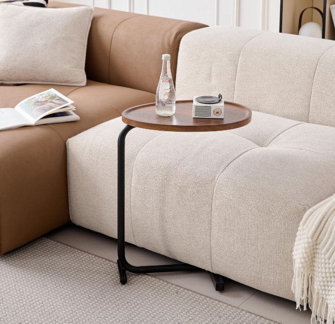 2-pieces Brown C-shaped Side Table, Small Sofa Table for Small Spaces, Living Room, Bedroom image 4