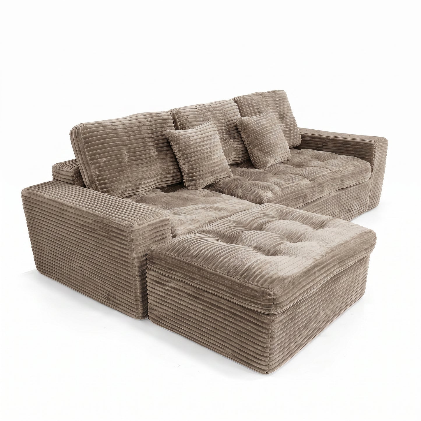 Modular Cloud Sofa Set, 105" DIY Sectional with Ottoman, Pure Foam, Faux Rabbit Fur Velvet, Comfortable Living Room Couch Khaki image 5