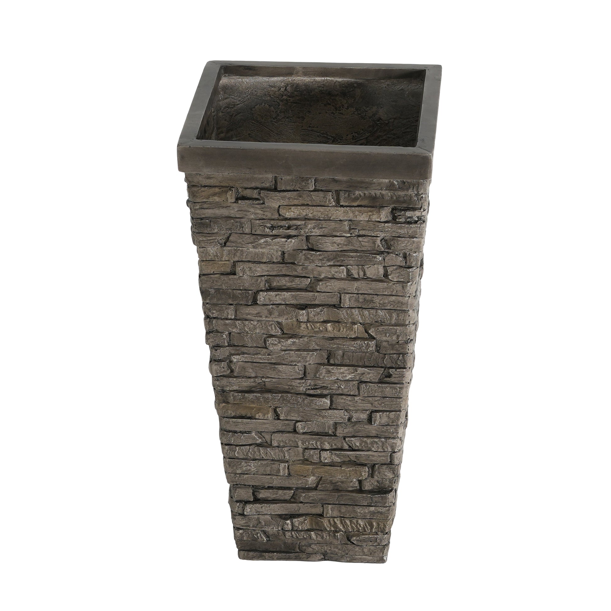 Tall Grey Stone-Effect MGO Planter - Indoor Outdoor Tall Square Plant Pot with Realistic Brick Texture, Weatherproof Heavy-Duty Container for Trees, Shrubs & Large Plants image 7