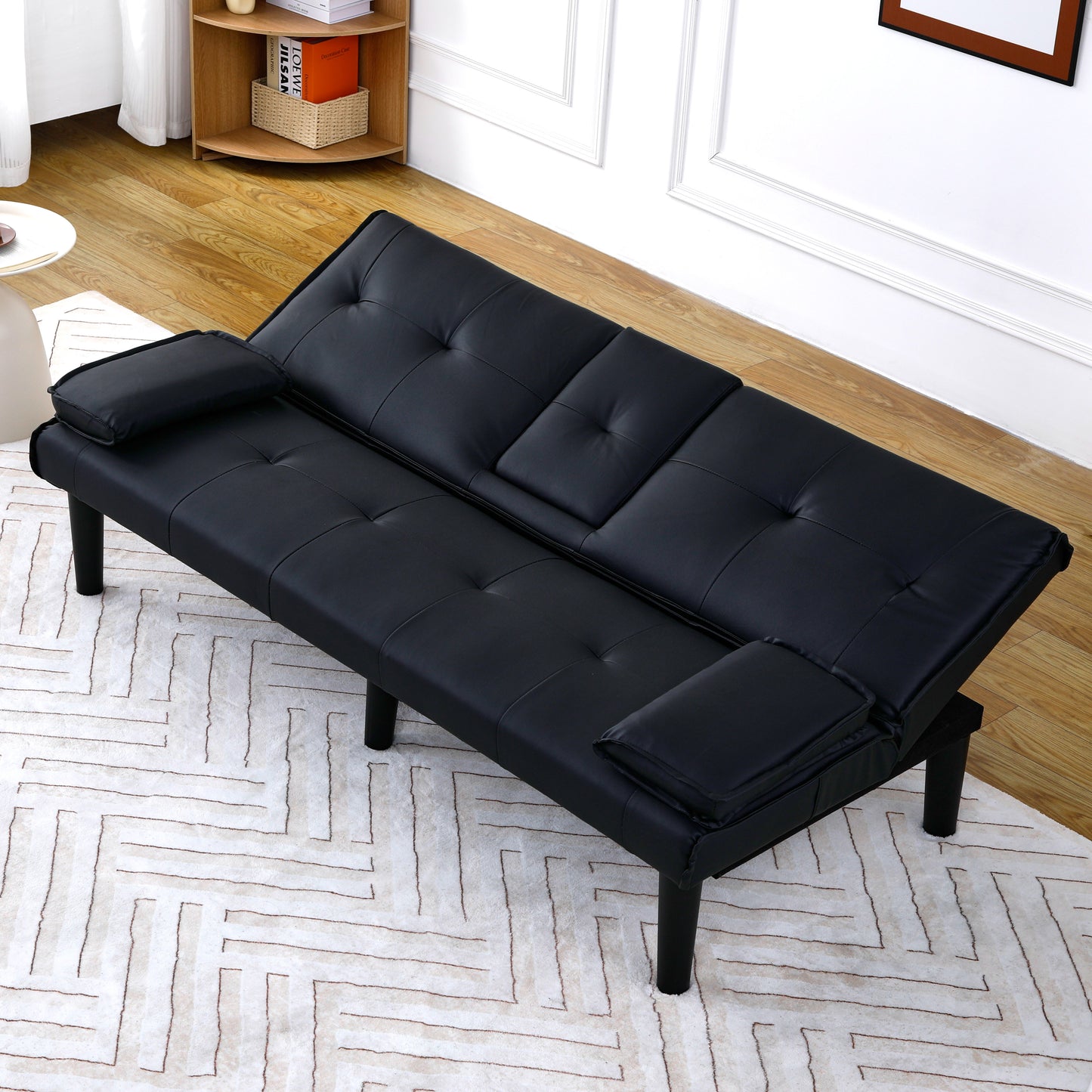 The 67-inch black PVC multi-functional sofa bed with a foldable and cup holder design makes it extremely convenient to turn the living room into a guest room image 9