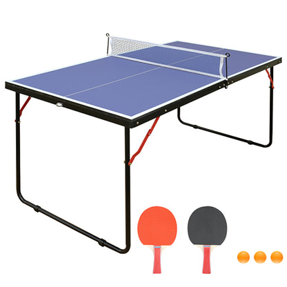 Foldable 4.5FT Table Tennis Table, Suitable Ping Pong Table with Net and 2 Table Tennis Bats Easy to Store image 1