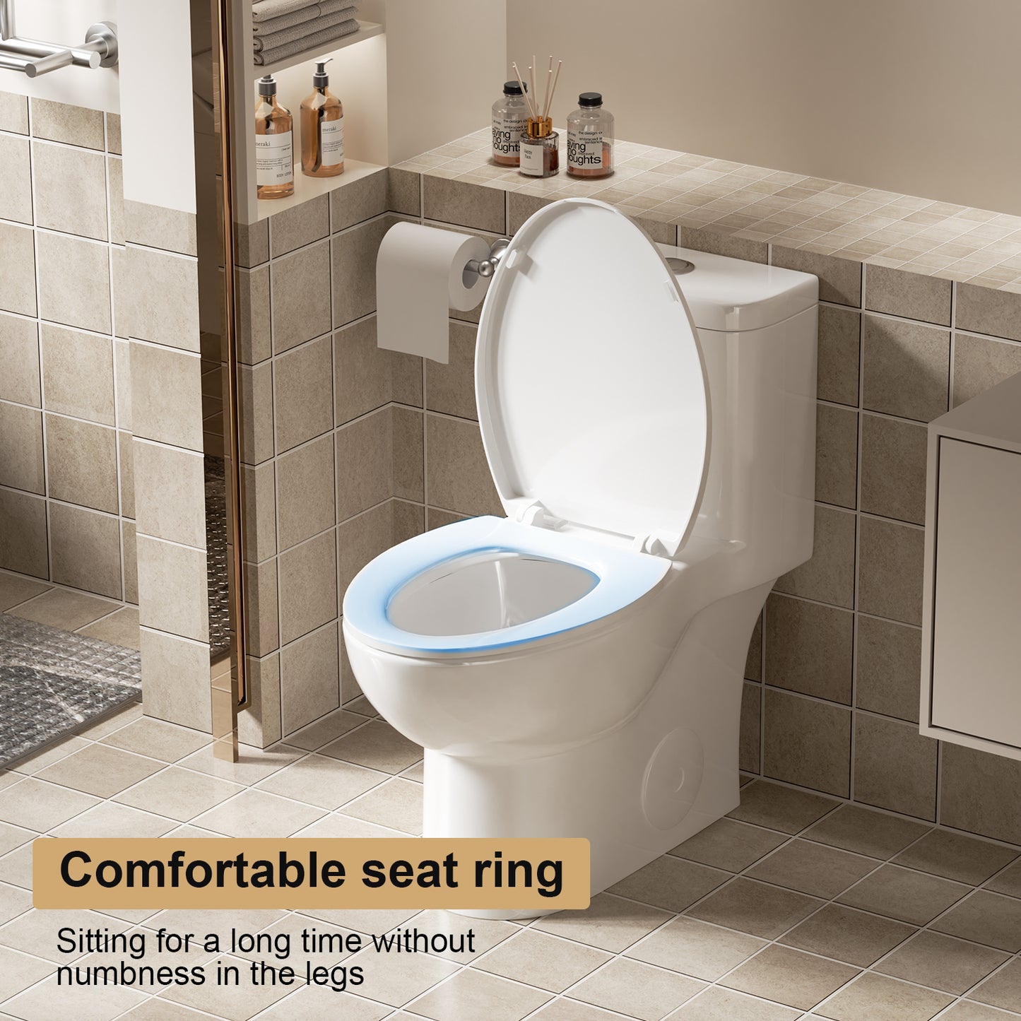 1.1/1.6 GPF Tornado Flush One-Piece Toilet with Comfort Chair Seat ADA Height 17",Powerful & Quiet Dual Flush Modern Toilet,Siphonic S-trap 12",Rimless Bowl with Soft Closing Seat,Gloss White GW-006 image 11