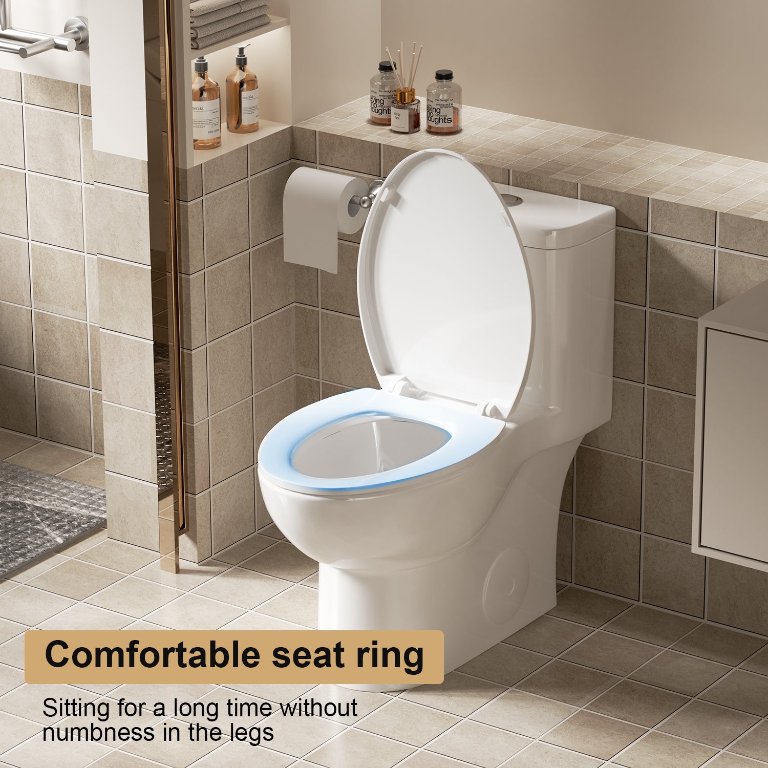 1.1/1.6 GPF Tornado Flush One-Piece Toilet with Comfort Chair Seat ADA Height 17",Powerful & Quiet Dual Flush Modern Toilet,Siphonic S-trap 12",Rimless Bowl with Soft Closing Seat,Gloss White GW-006 image 11