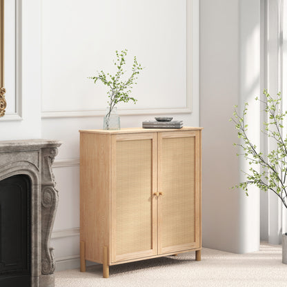Mid-Century Modern Storage Cabinet with Woven Rattan Doors & Adjustable Shelves - Perfect for Living Room & Dining Room image 6