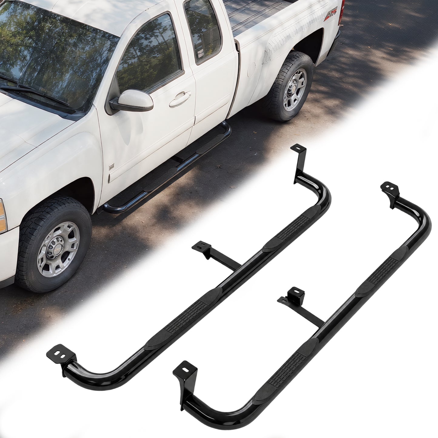 Carbon Steel Black Powder 3 Inch Running Boards Side Steps 2PCS Fit For Chevy Silverado & GMC Sierra 1500,1500LD/2500 HD/3500 HD(Extended Cab/Double Cab) image 1