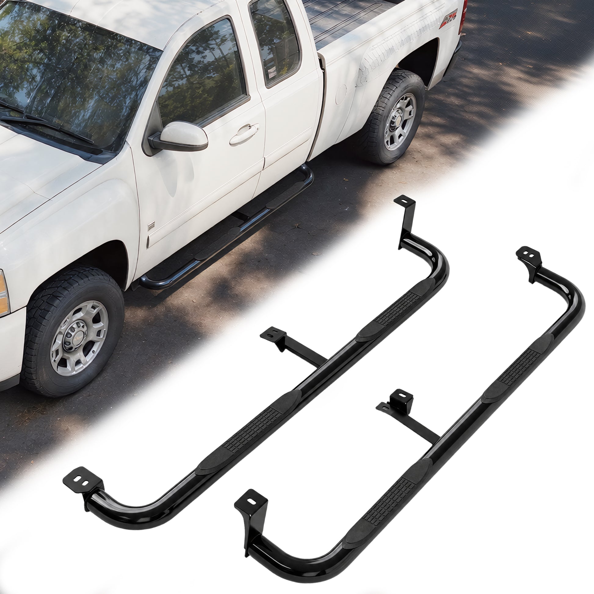 Carbon Steel Black Powder 3 Inch Running Boards Side Steps 2PCS Fit For Chevy Silverado & GMC Sierra 1500,1500LD/2500 HD/3500 HD(Extended Cab/Double Cab) image 1