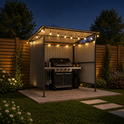 6x6FT Outdoor Pergola with Hardtop Roof, Lean-to Metal Grill Gazebo & Bike Storage Shed, Heavy Duty Patio Awning Shelter for Backyard, Deck, Lawn, BBQ & Pets image 4