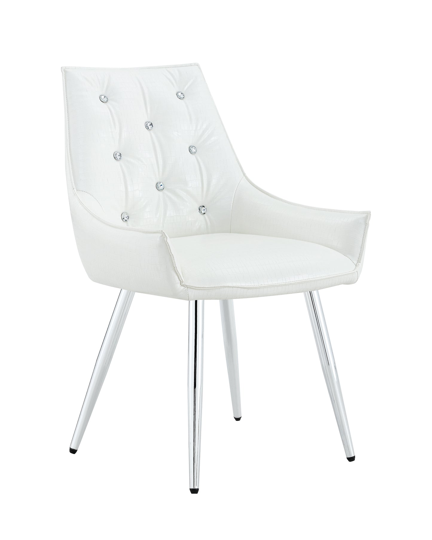 Crocodile Pattern Premium PU Leather Accent Chair, Diamond Decor Backrest, Chrome Silver Metal Legs & High-Resilience Sponge Cushion – Versatile for Office, Dining Room & Living Room (White, Set of 2) image 11