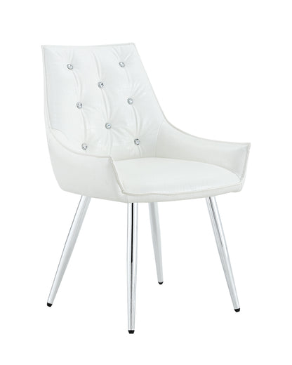 Crocodile Pattern Premium PU Leather Accent Chair, Diamond Decor Backrest, Chrome Silver Metal Legs & High-Resilience Sponge Cushion – Versatile for Office, Dining Room & Living Room (White, Set of 2) image 11