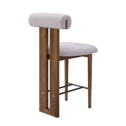 Renee Indoor Modern Split-Back Rubber Wood Counter Stool with Ivory Upholstery, Dark Walnut Finish, Set of 2 image 10