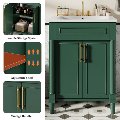 24" Bathroom Vanity with Integrated Ceramic Sink, Bathroom Cabinet with 2 Doors, Single Sink Bathroom Vanity for Small and Medium Restroom image 5
