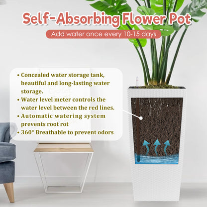 30 in Tall Large Flower Pots Planter with Self-Watering Drainage Holes&Inner Trays Indoor Outdoor Plant Pot with Drain Holes, Water Level Monitor, Inner Bucket for Garden, Patio, Porch, Backyard,White image 4
