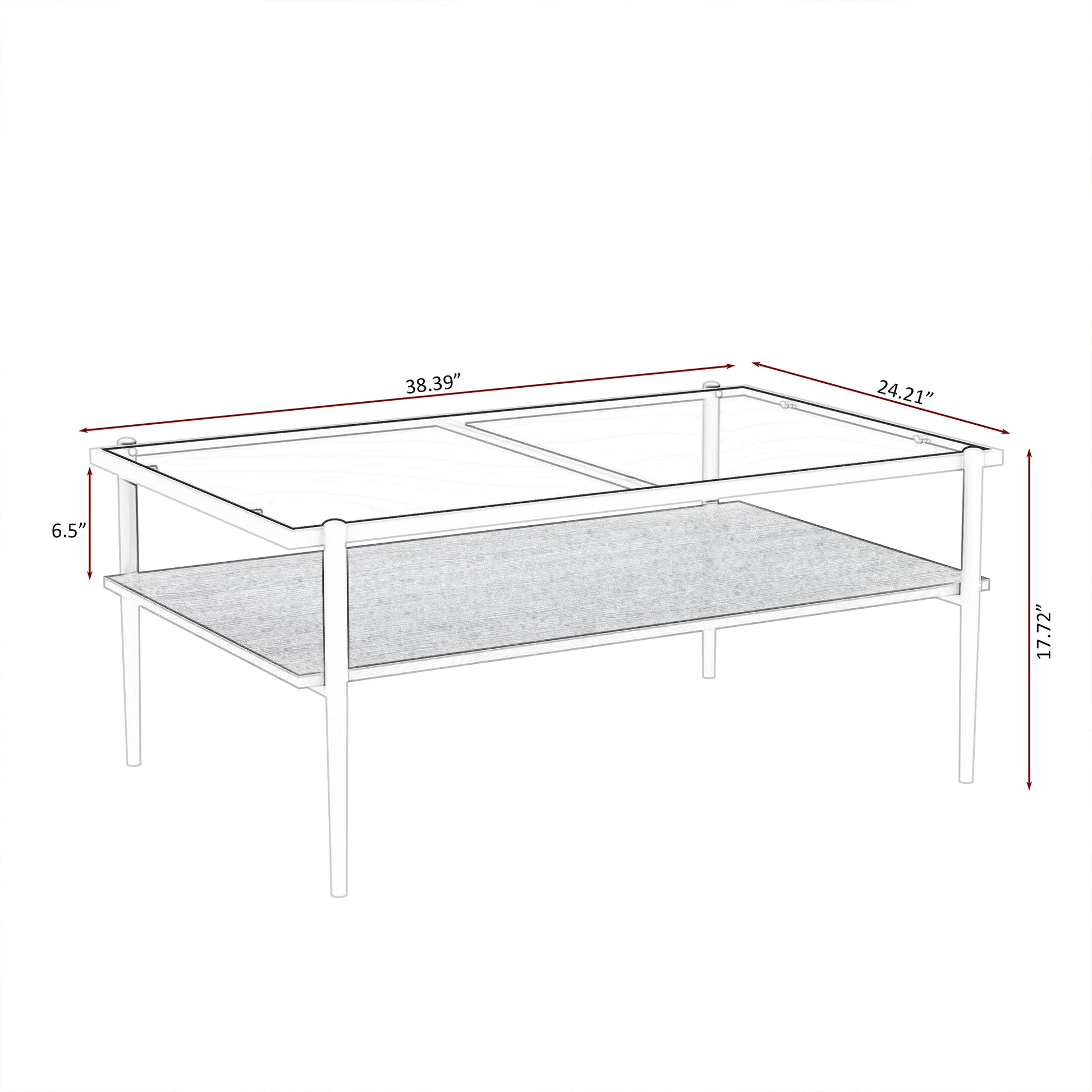 Rectangle Coffee Table with Gray Tempered Glass top and White Legs, Modern Table for Living Room image 5