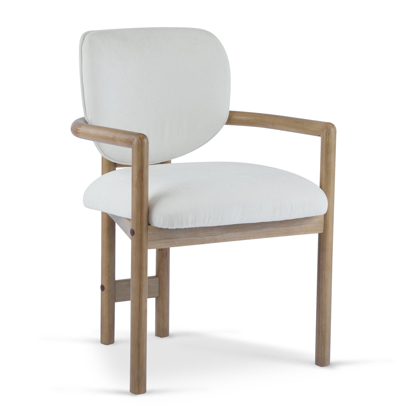 Dining Chairs Set of 2 Upholstered Arm Chairs, Rubber Wood Accent Chairs White Fabric Seating, 300 LBS Weight Capacity image 7