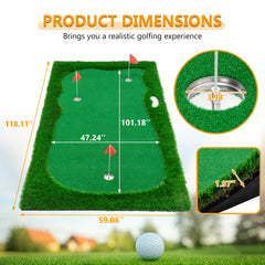 10x5 FT Golf Putting Green, Golf Training Mat with High-quality Turf, 3 Holes, 3 Flags and Cups for Indoor Outdoor