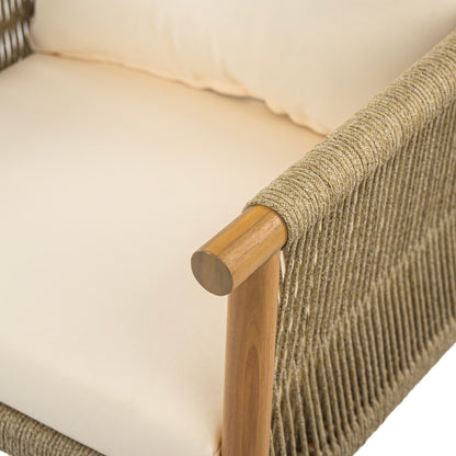 28" Modern Outdoor Woven Lounge Chair with Solid Wood Frame and Comfortable Polyester Cushions, Perfect for Patio, Garden, or Balcony image 9