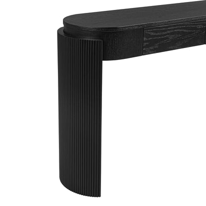 TREXM Entryway Table with Natural Wood Grain Finish, Console Table with Fluted Design, Oval Top and 2 Drawers for Entryway and Living Room (Black) image 4