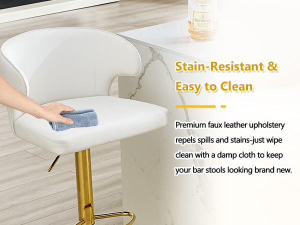 Modern rotating adjustable bar chair, PU leather belt backrest swivel chair, suitable for kitchen bar counter and dining room, adjustable height, capable of bearing 300 pounds (white -2 pieces) image 3