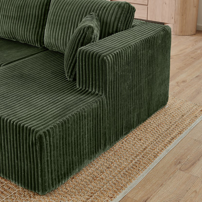 U shape Modular Sectional Sofa, Compressed Sectional Sofa Modern Minimalist Style Corduroy Couch, Sleeper Sofa for Living Room, Bedroom, Comfy Compressed Sofa Couch Space-Efficient Design-green image 6