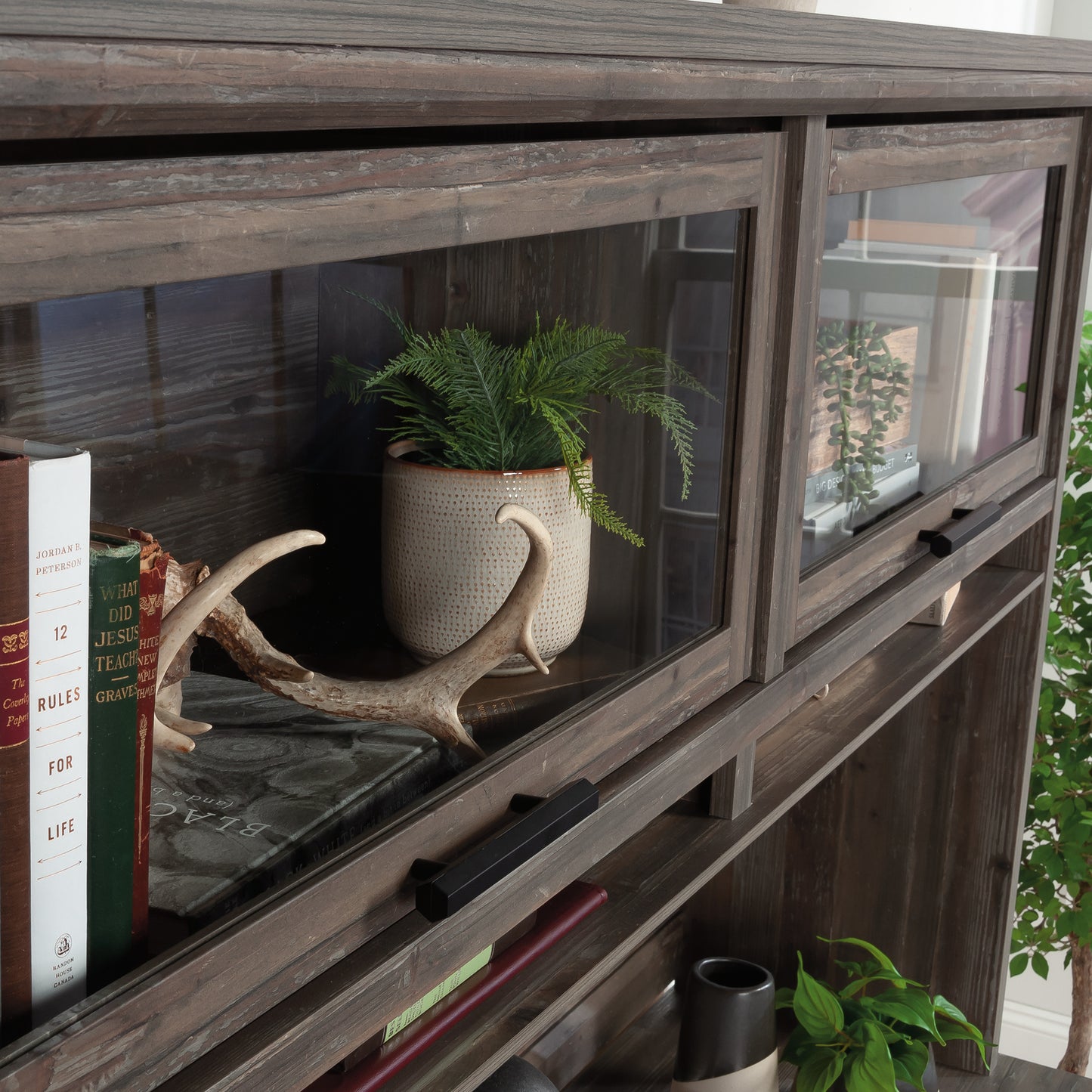 Hutch with Glass Doors, Brown finish image 5